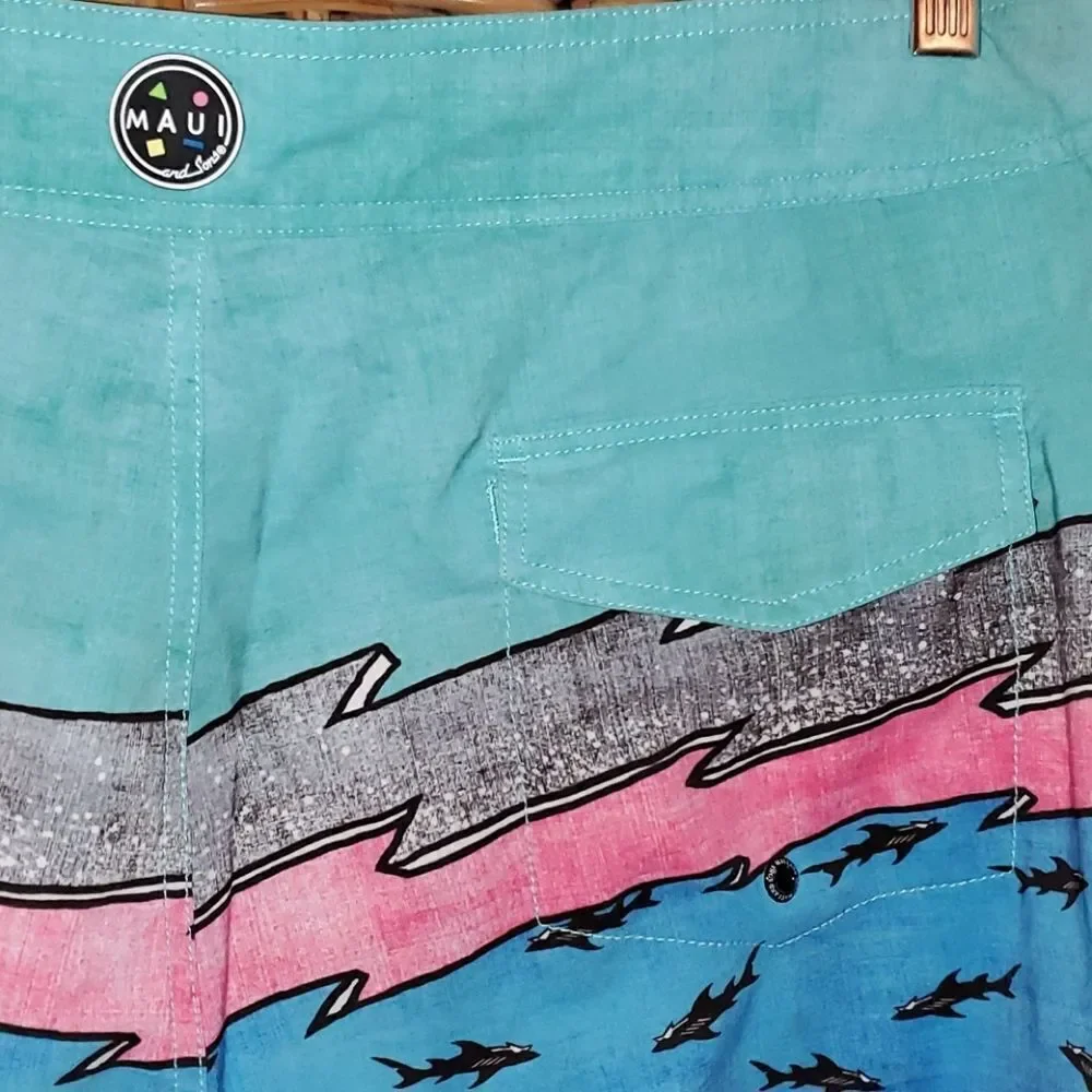 Maui & Sons Black Shark Board Shorts 38